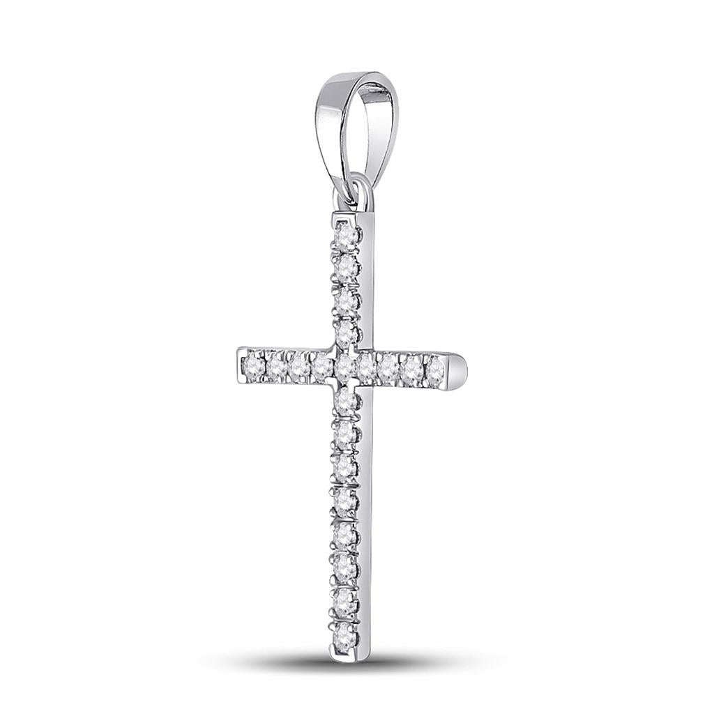 14k White Gold Round Diamond Cross Pendant 1/5 Cttw