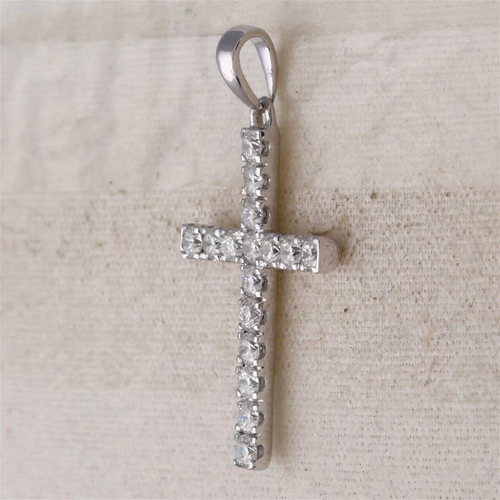 14k White Gold Round Diamond Cross Pendant 1/2 Cttw