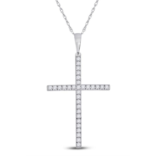 14k White Gold Round Diamond Cross Pendant 1/4 Cttw