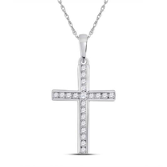 14k White Gold Round Diamond Cross Pendant 1/5 Cttw