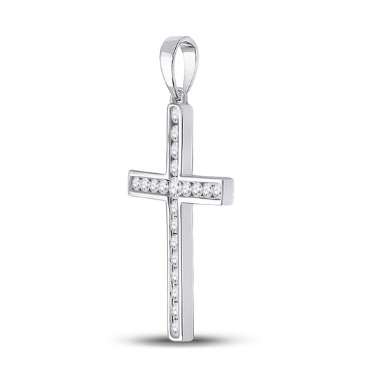 14k White Gold Round Diamond Cross Pendant 1/2 Cttw