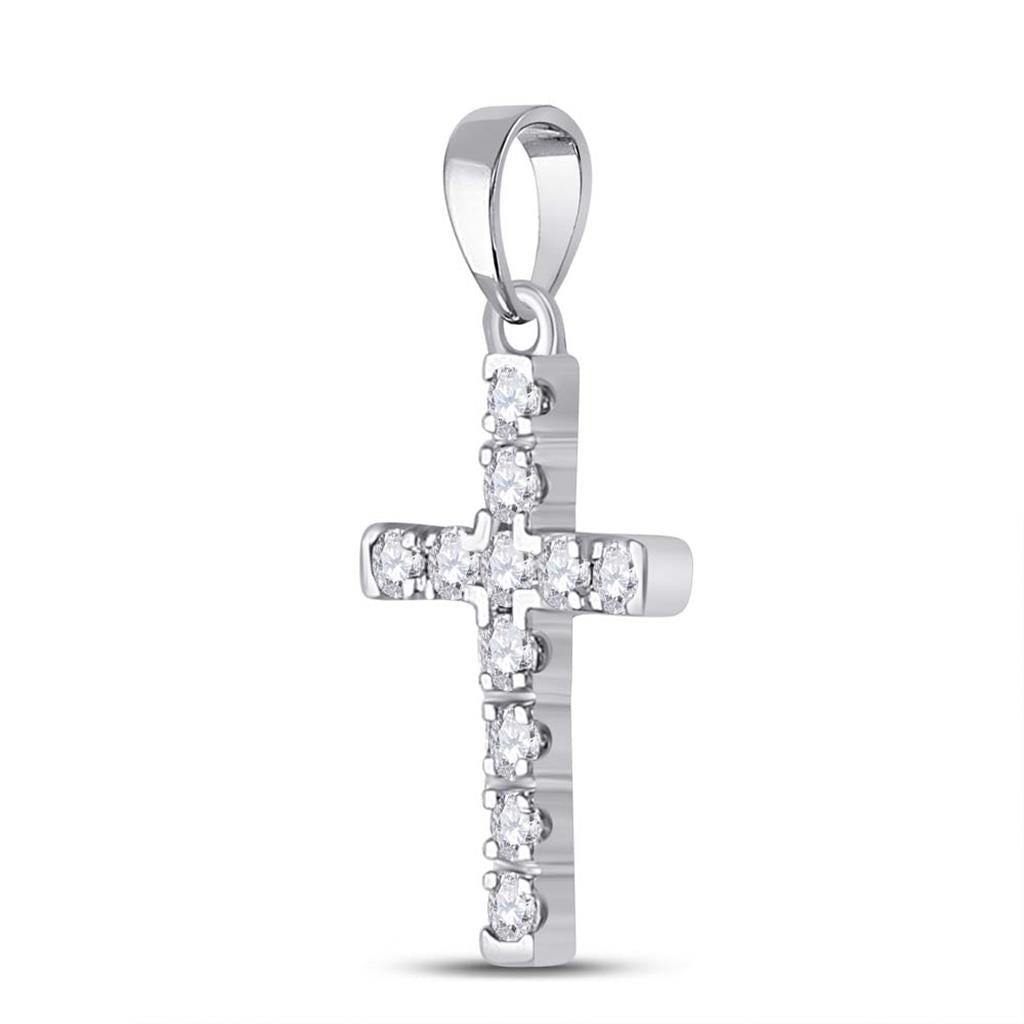 14k White Gold Round Diamond Religious Cross Pendant 1/5 Cttw