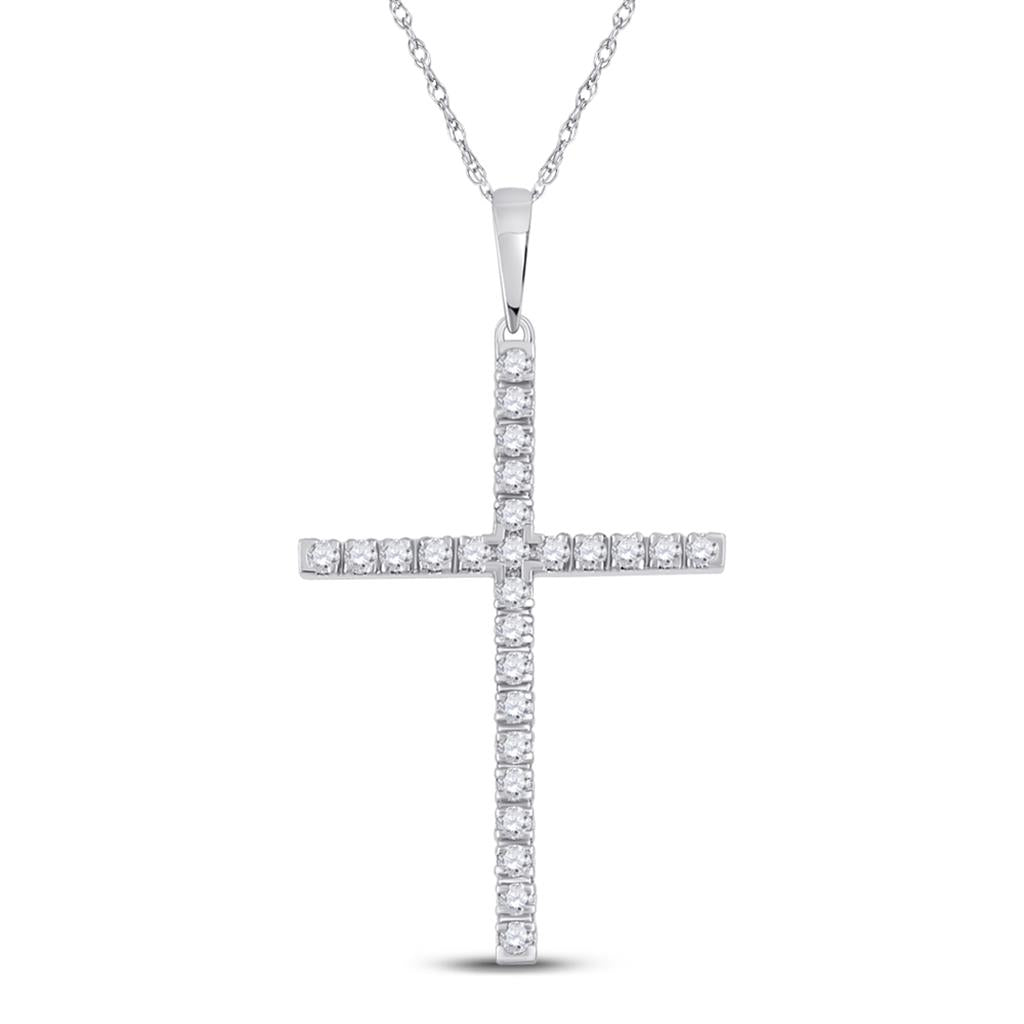 14k White Gold Round Diamond Cross Pendant 1/4 Cttw