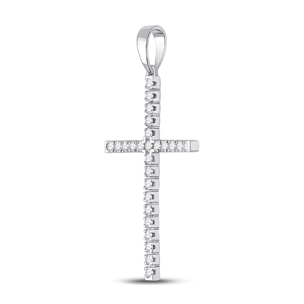 14k White Gold Round Diamond Cross Pendant 1/4 Cttw