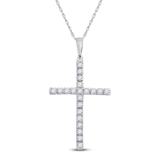 14k White Gold Round Diamond Cross Pendant 1/3 Cttw