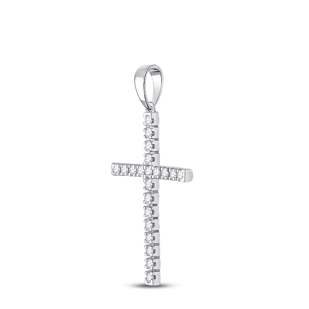 14k White Gold Round Diamond Cross Pendant 1/3 Cttw