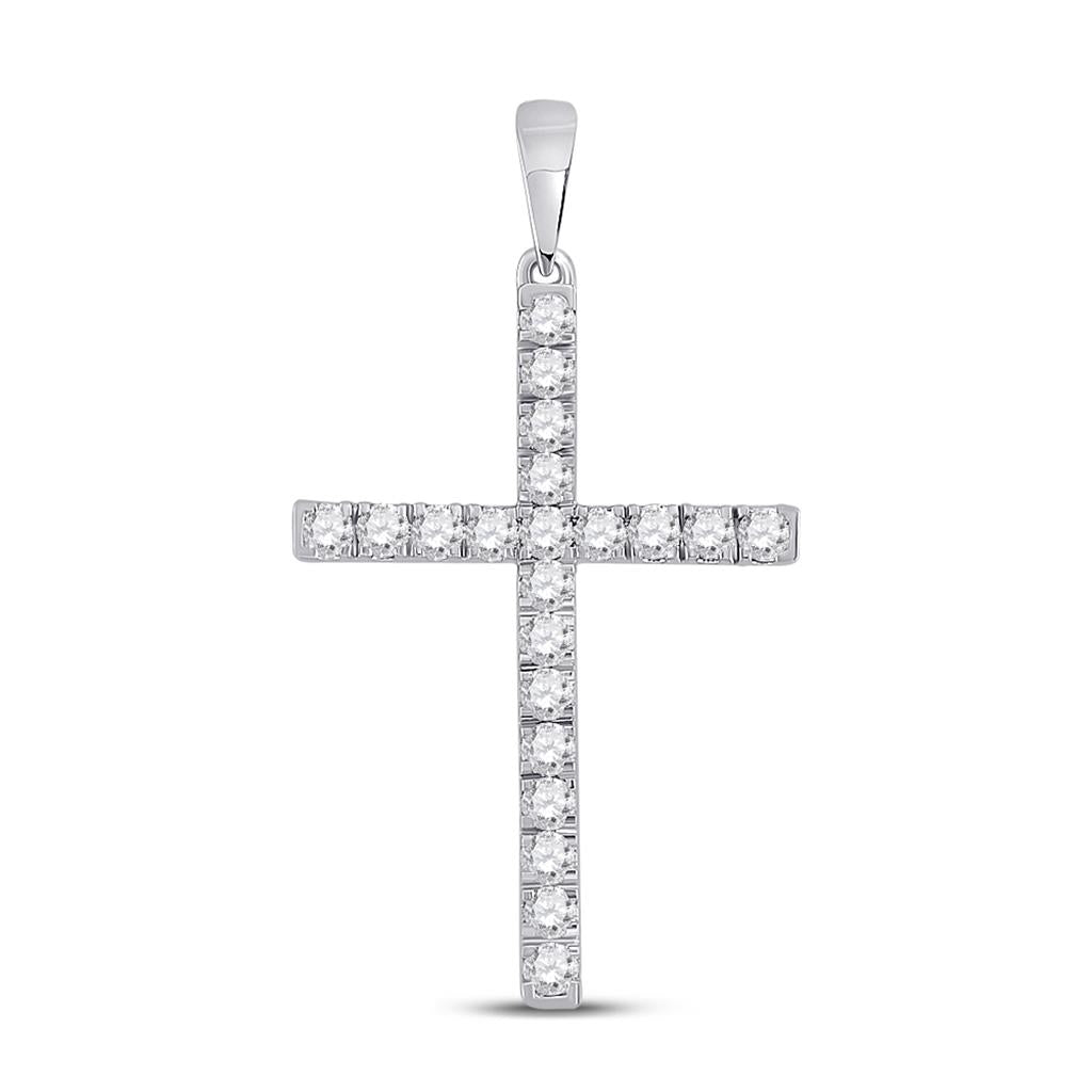 14k White Gold Round Diamond Cross Pendant 1/2 Cttw