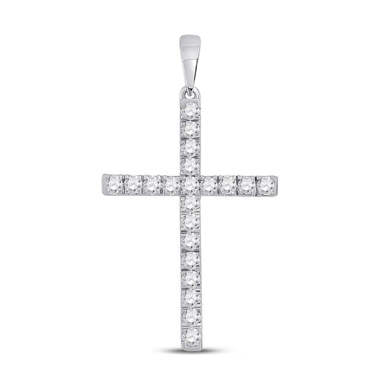 14k White Gold Round Diamond Cross Pendant 1/2 Cttw