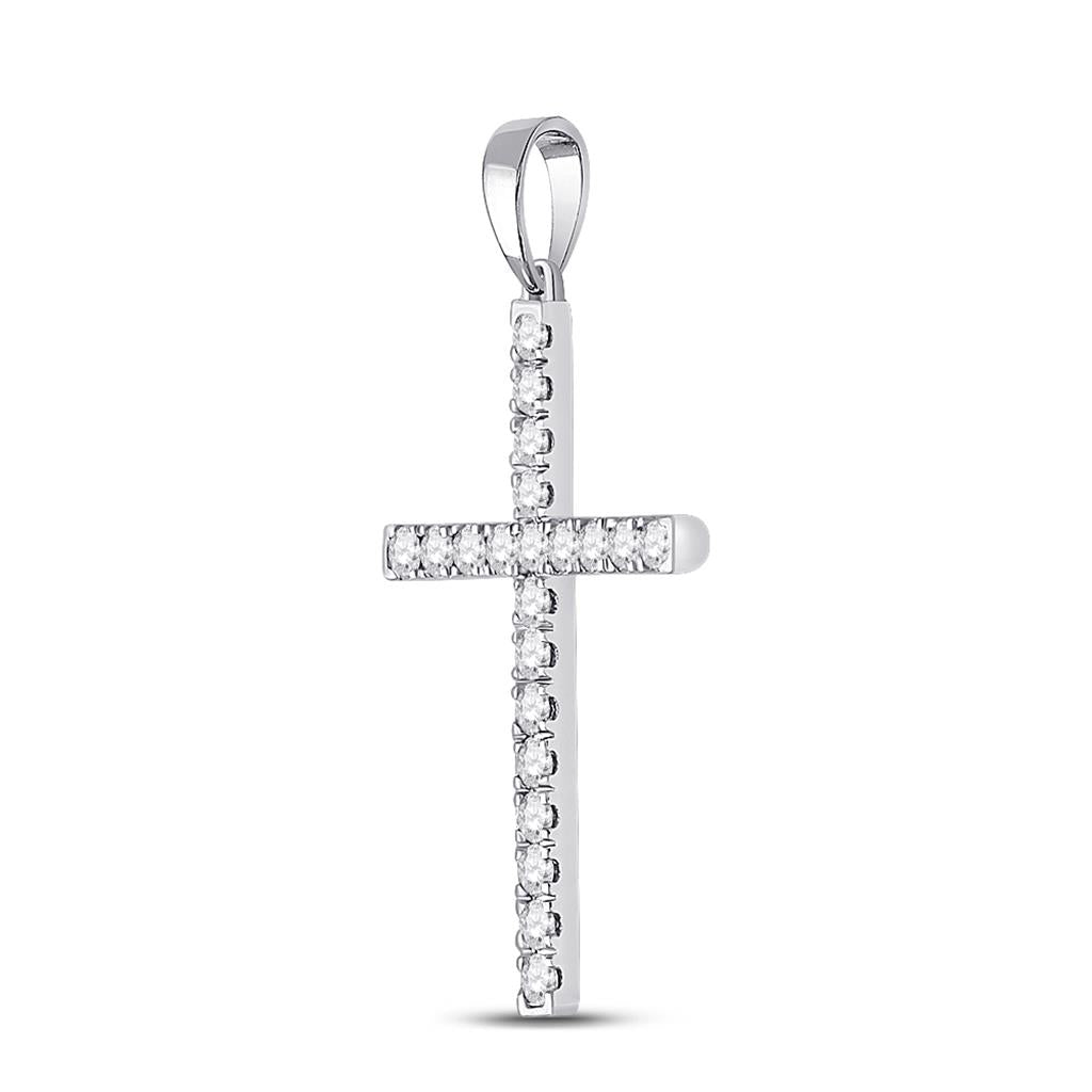 14k White Gold Round Diamond Cross Pendant 1/2 Cttw