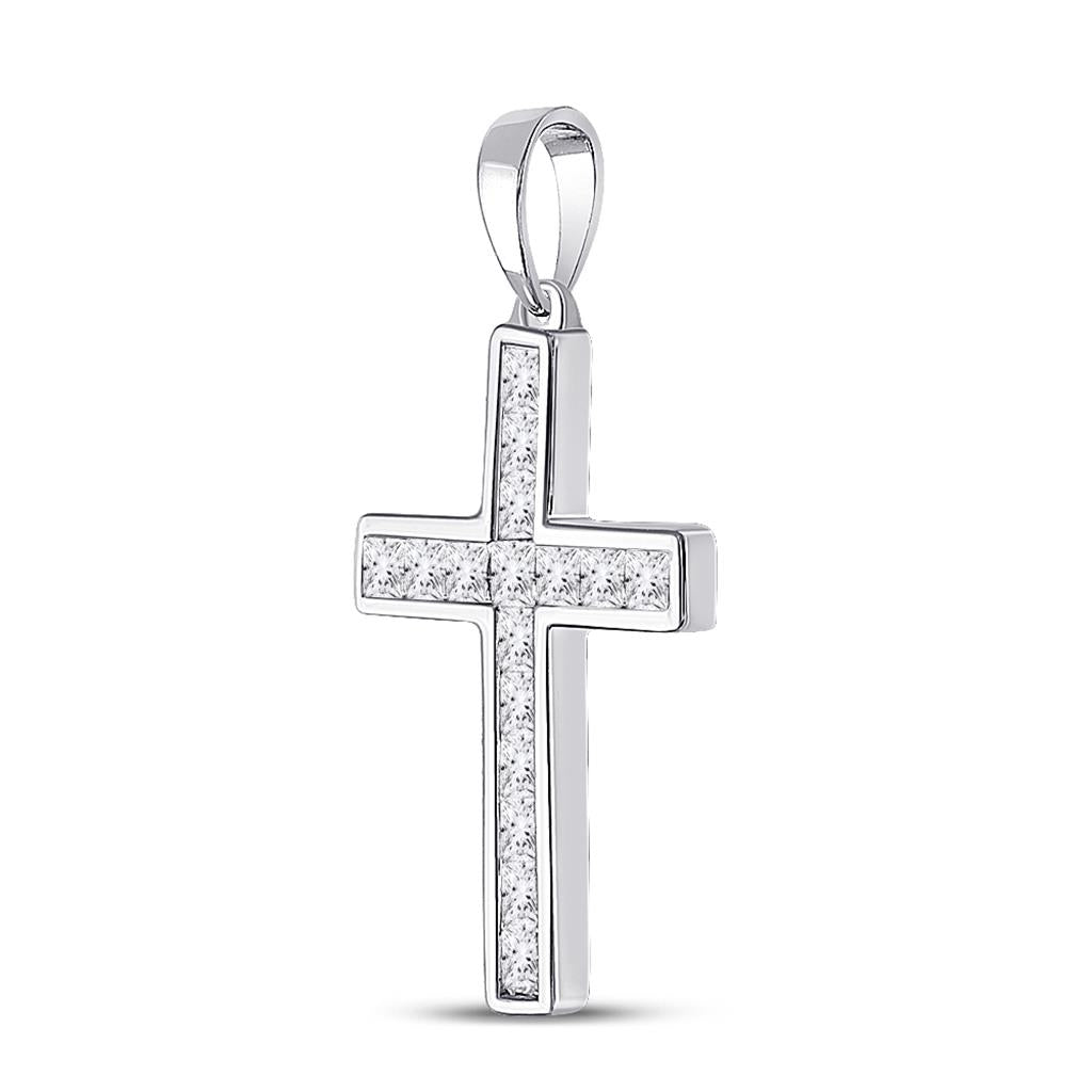 14k White Gold Princess Diamond Cross Pendant 5/8 Cttw