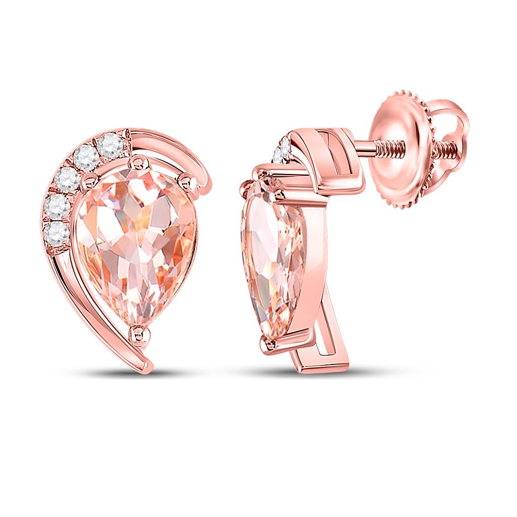 10k Rose Gold Pear Morganite Diamond Stud Earrings 1-7/8 Cttw