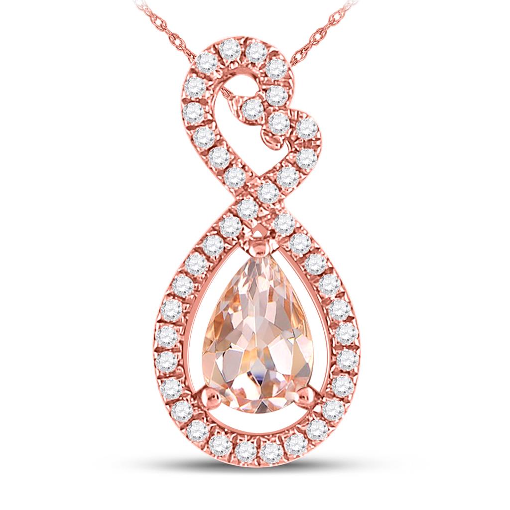 10k Rose Gold Pear Morganite Solitaire Diamond Pendant 1/2 Cttw