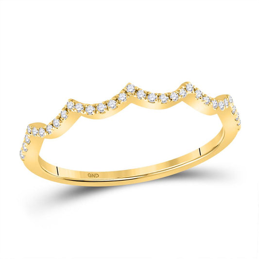 10k Yellow Gold Round Diamond Scalloped Stackable Band Ring 1/10 Cttw