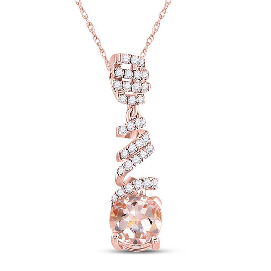 10k Rose Gold Oval Morganite Diamond Spiral Solitaire Pendant 1 Cttw