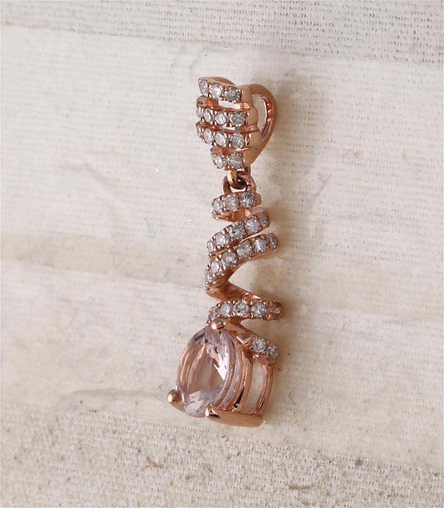 10k Rose Gold Oval Morganite Diamond Spiral Solitaire Pendant 1 Cttw