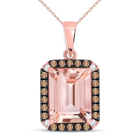 10k Rose Gold Emerald-cut Morganite Solitaire Pendant 2-3/4 Cttw