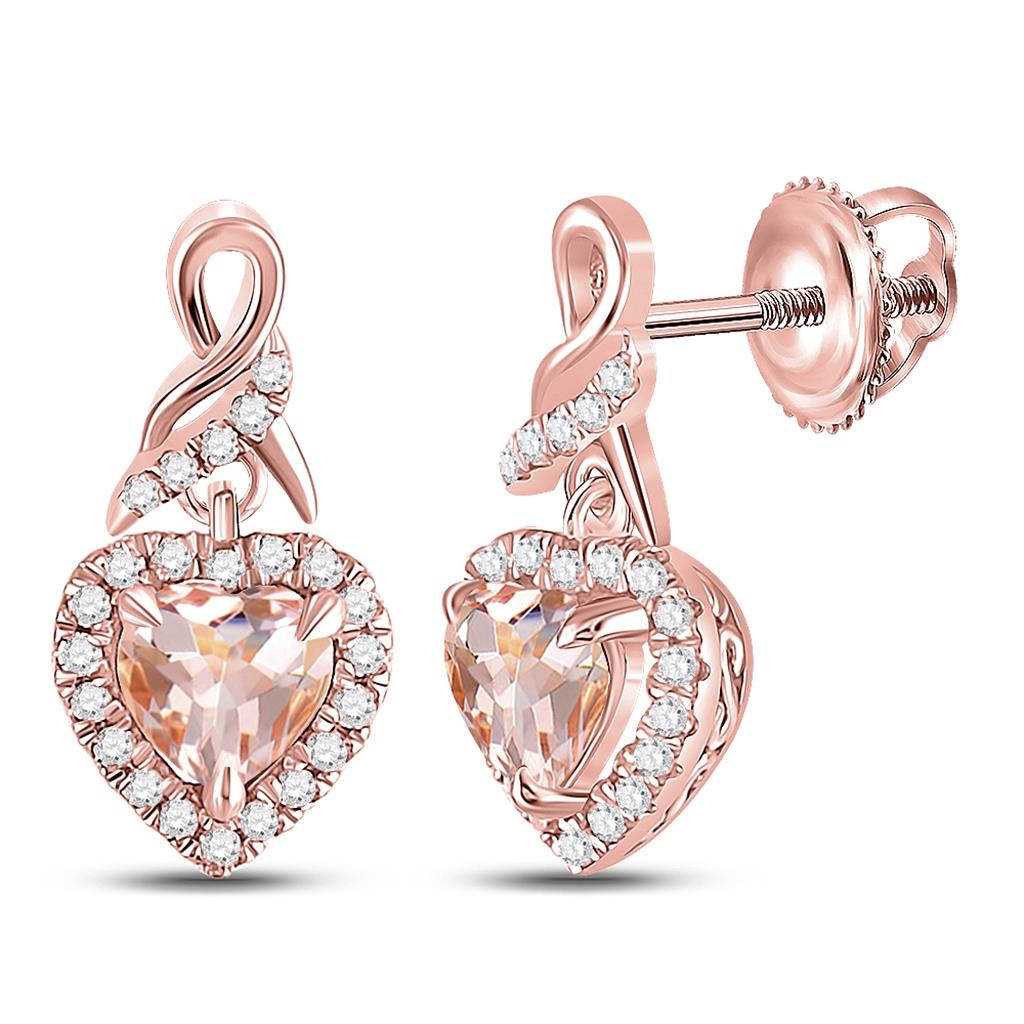 10k Rose Gold Heart Morganite Diamond Dangle Earrings 7/8 Cttw