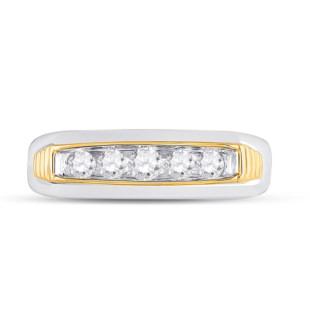 10k Two-tone Gold Round Diamond Single Row Band Ring 1/2 Cttw