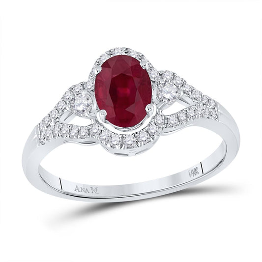 14k White Gold Oval Ruby Solitaire Diamond Ring 1-5/8 Cttw