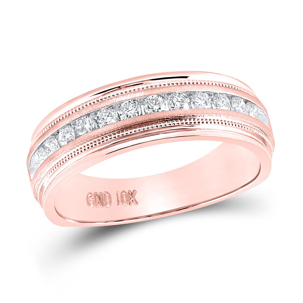 10k Rose Gold Round Diamond Wedding Single Row Band Ring 1/2 Cttw