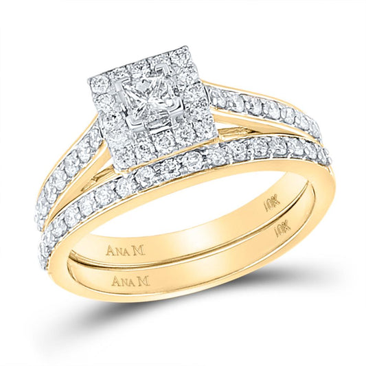 10k Yellow Gold Princess Diamond Bridal Wedding Ring Set 7/8 Cttw (Certified)