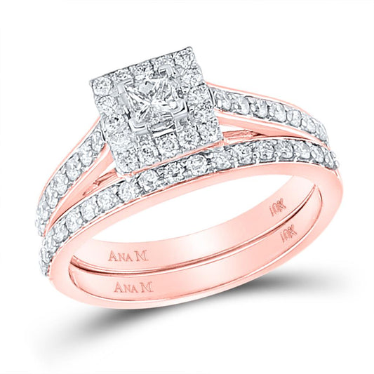 10k Rose Gold Princess Diamond Bridal Wedding Ring Set 7/8 Cttw (Certified)