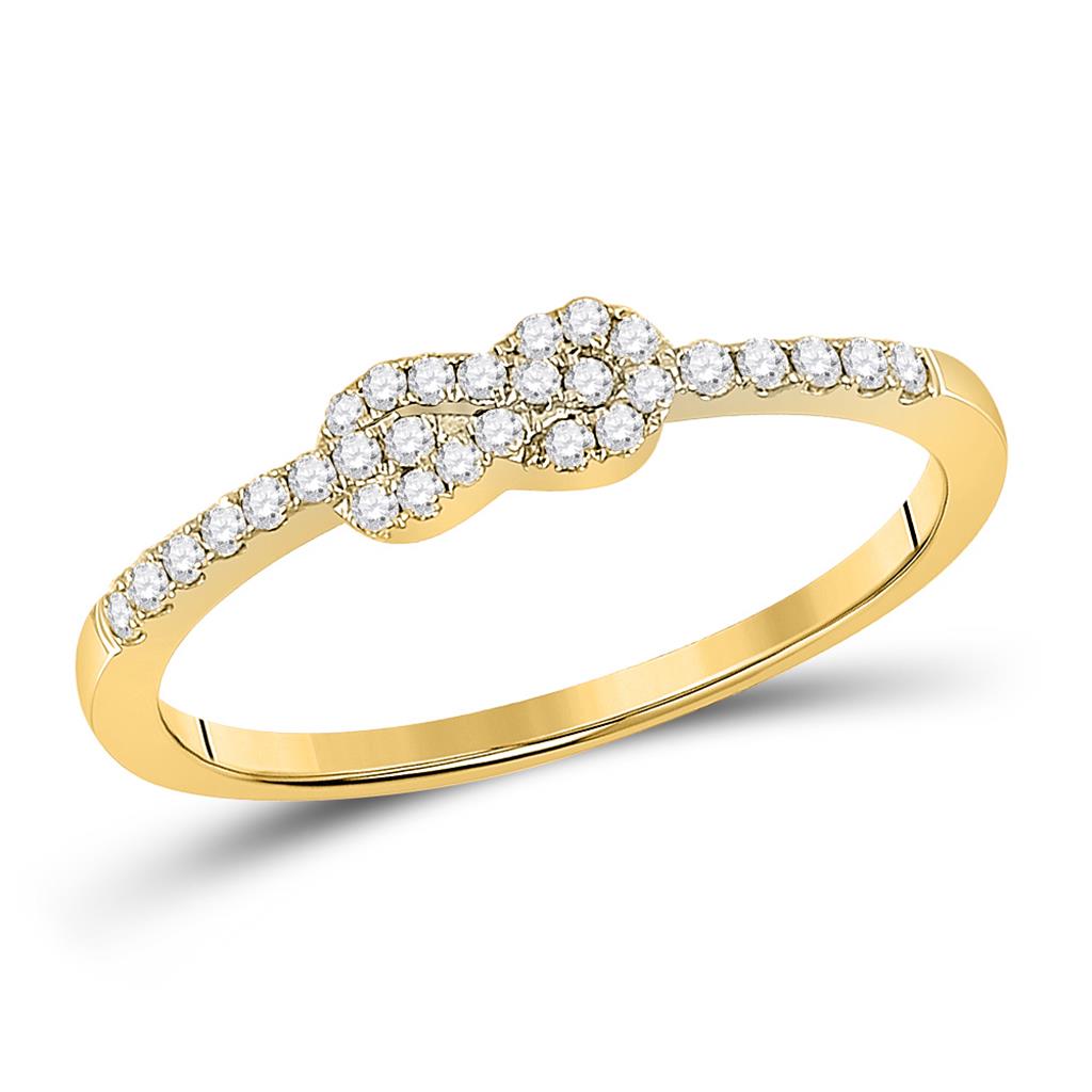 10k Yellow Gold Round Diamond Knot Stackable Band Ring 1/5 Cttw