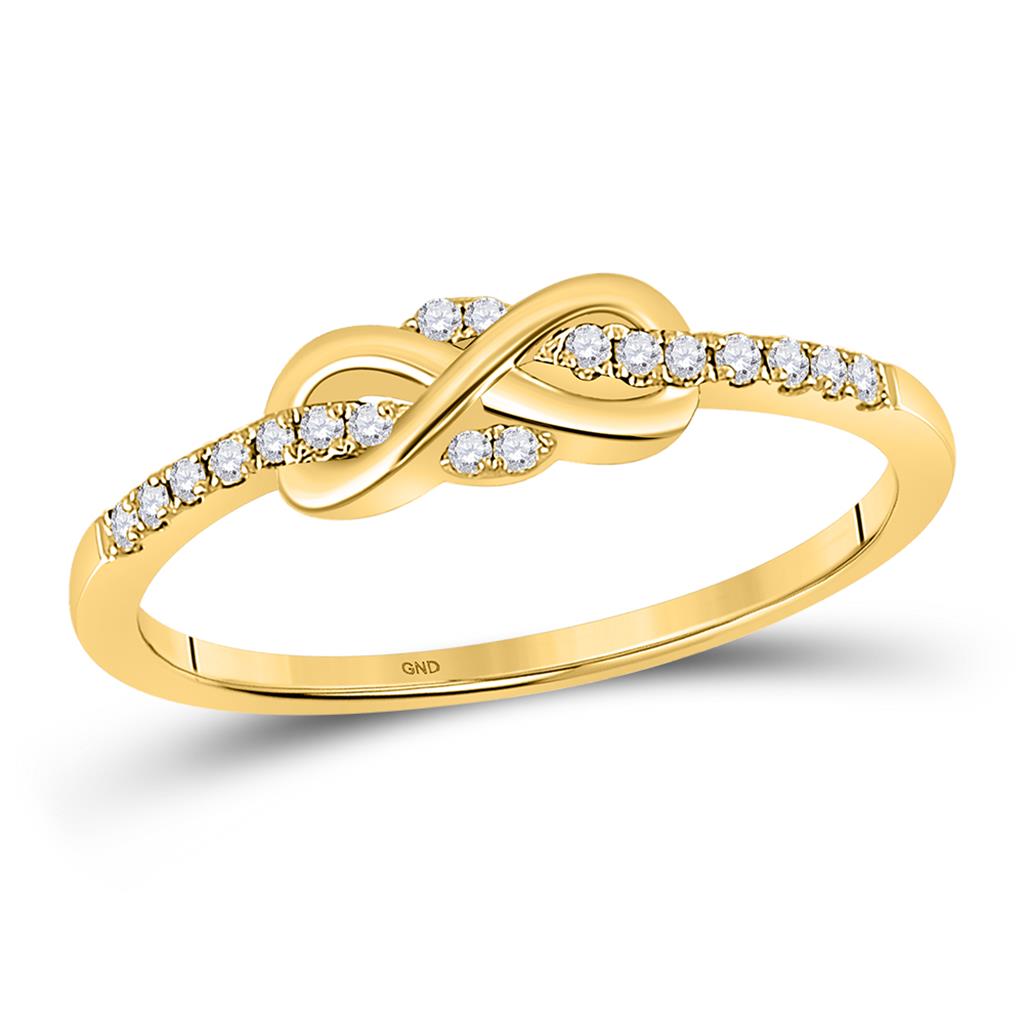 10k Yellow Gold Round Diamond Infinity Knot Stackable Band Ring 1/10 Cttw