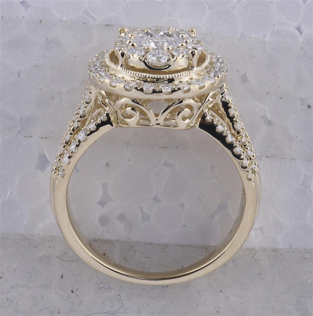 14k Yellow Gold Round Diamond Cluster Oval Bridal Engagement Ring 1-1/2 Cttw