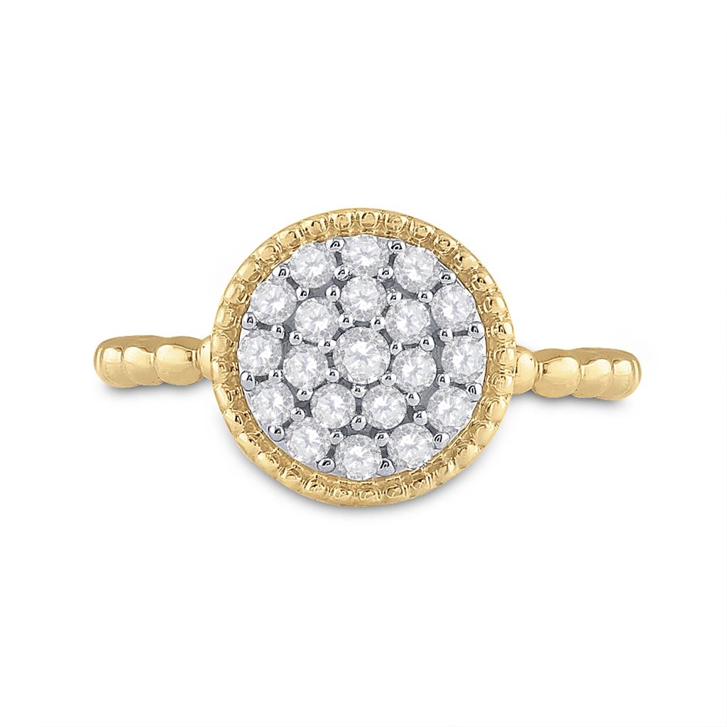 10k Yellow Gold Round Diamond Beaded Circle Cluster Ring 3/8 Cttw