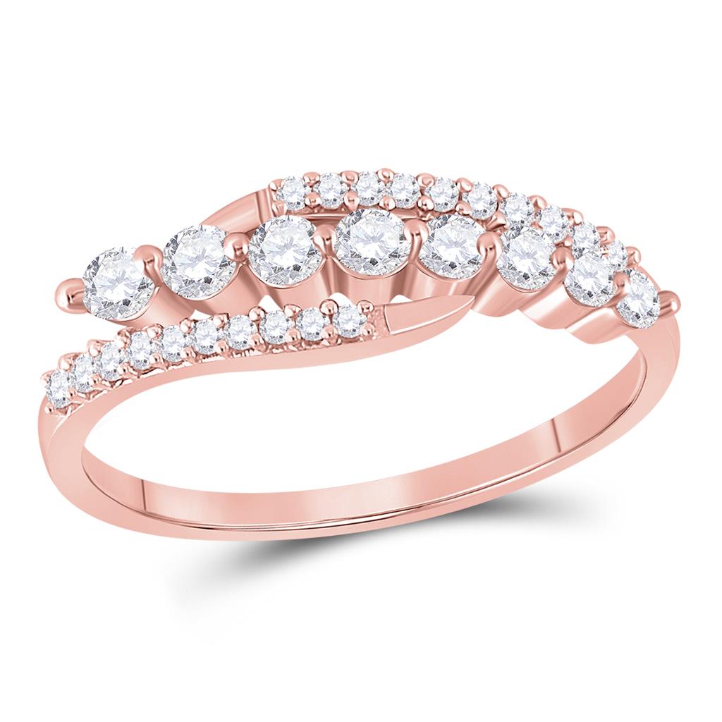 10k Rose Gold Round Diamond Triple Row Band Ring 1/3 Cttw