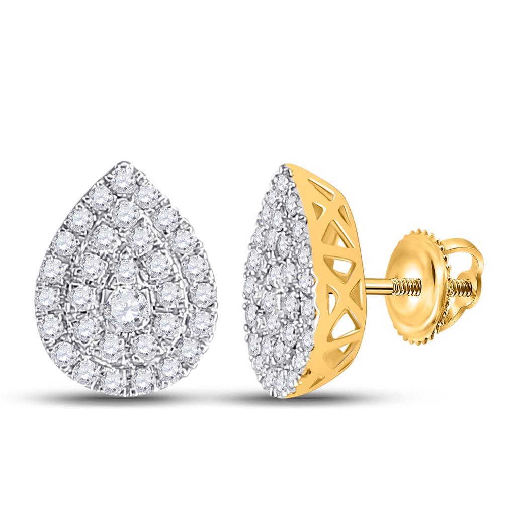 10k Yellow Gold Round Diamond Teardrop Cluster Earrings 1/2 Cttw