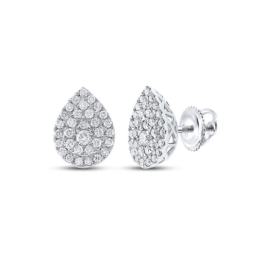 14k White Gold Round Diamond Teardrop Cluster Earrings 1/2 Cttw