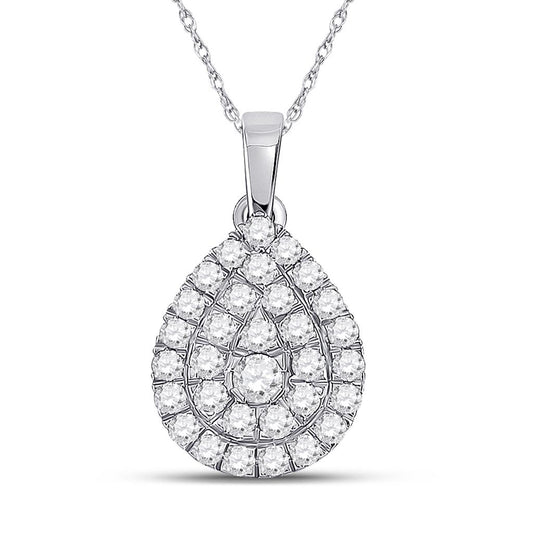 14k White Gold Round Diamond Teardrop Pendant 1/2 Cttw