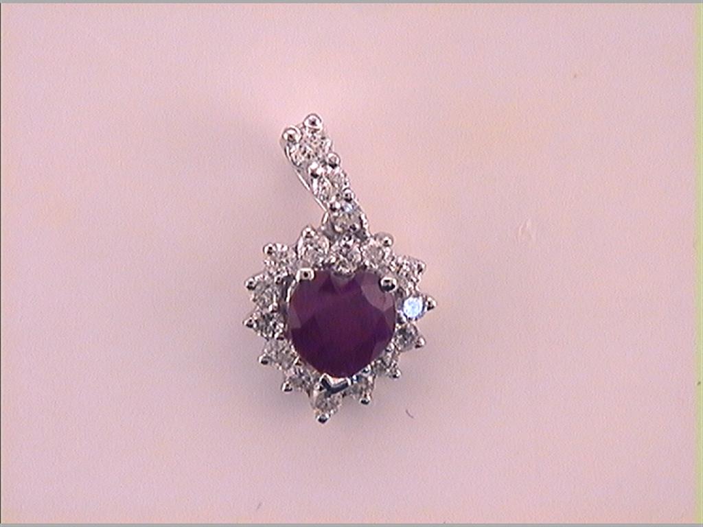 14k White Gold Heart Ruby Solitaire Pendant 3/8 Cttw