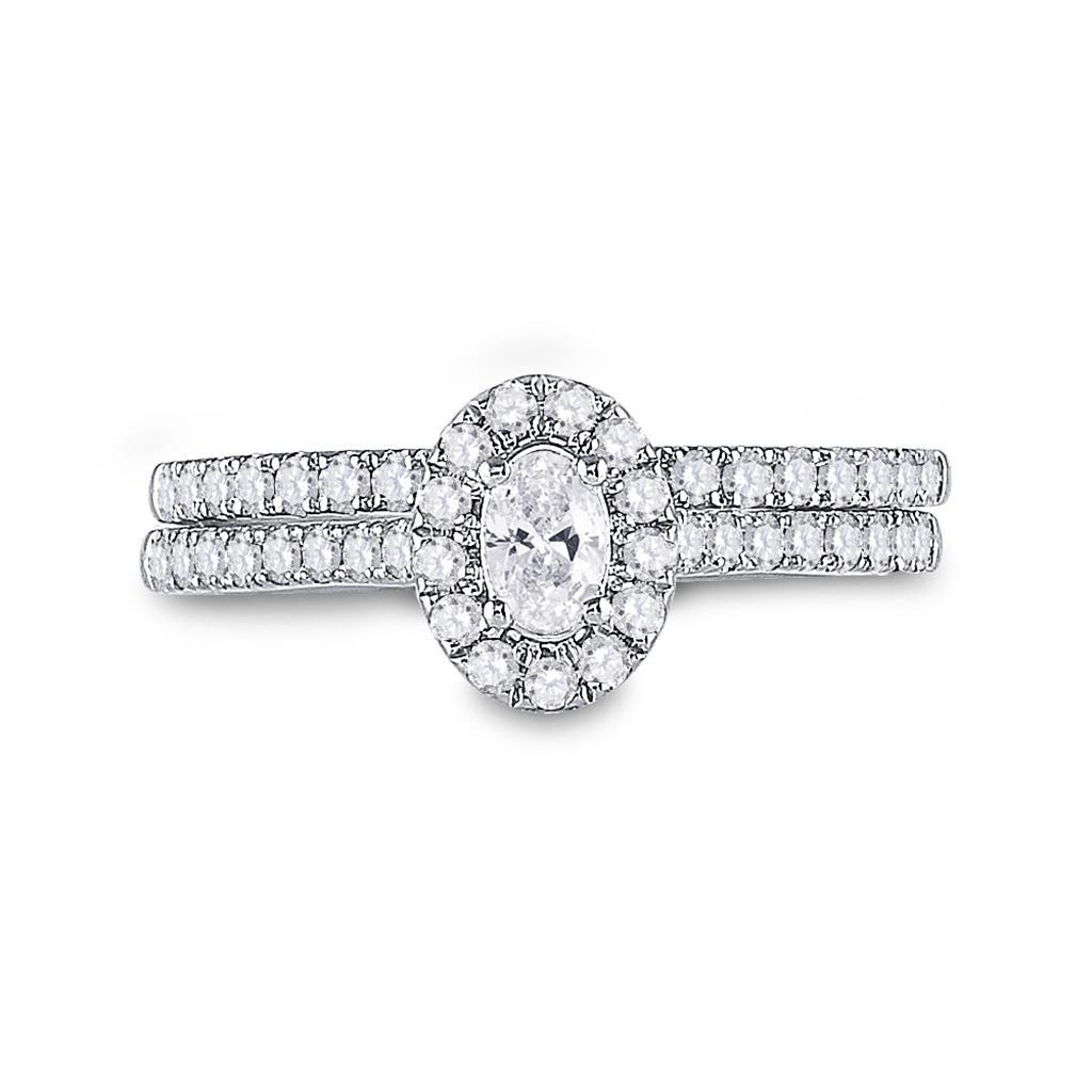 14k White Gold Oval Diamond Bridal Wedding Ring Set 3/4 Ctw (Certified)