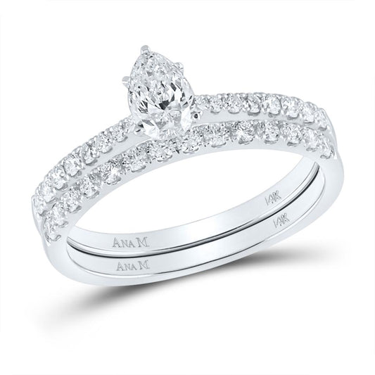 14k White Gold Pear Diamond Bridal Wedding Ring Set 1 Cttw (Certified)