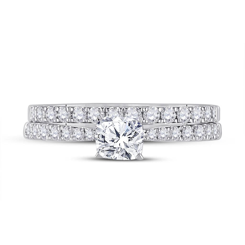 14k White Gold Cushion Diamond Bridal Wedding Ring Set 1 Cttw (Certified)