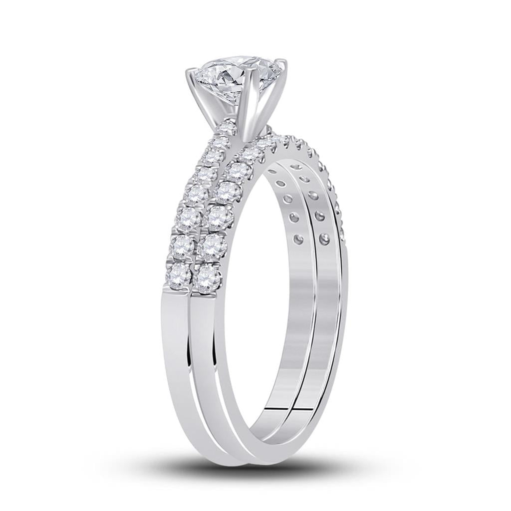 14k White Gold Cushion Diamond Bridal Wedding Ring Set 1 Cttw (Certified)