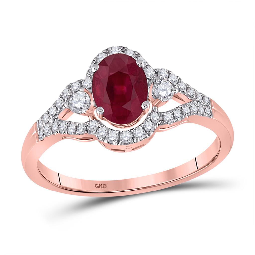 14k Rose Gold Oval Ruby Solitaire Diamond Ring 1-5/8 Cttw