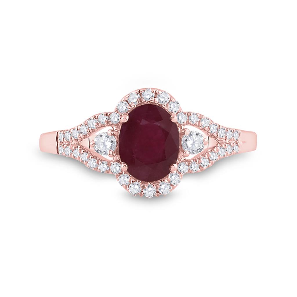 14k Rose Gold Oval Ruby Solitaire Diamond Ring 1-5/8 Cttw