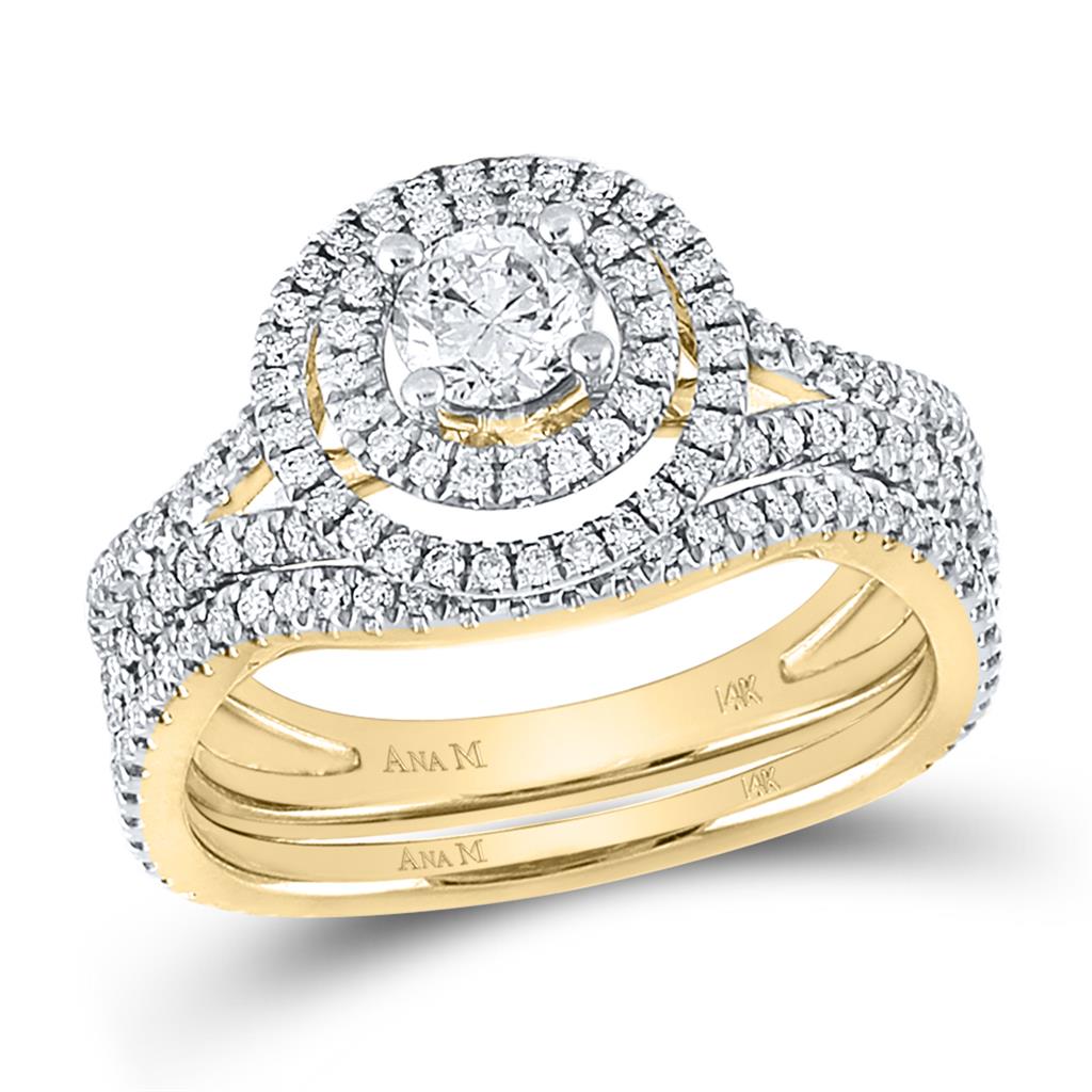 14k Yellow Gold Round Diamond Bridal Wedding Ring Set 1 Cttw (Certified)