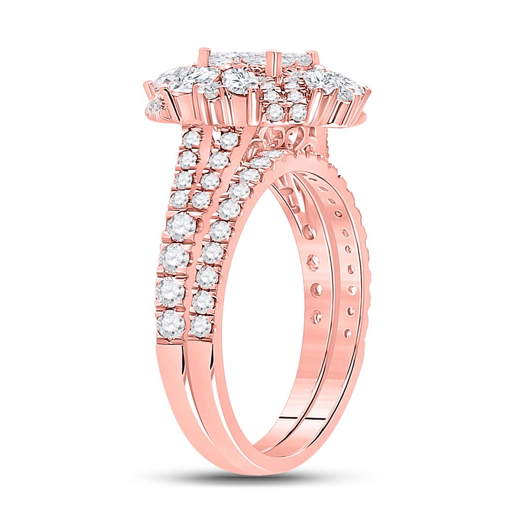 14kt Rose Gold Princess Marquise Diamond Bridal Wedding Ring Set 1-3/4 Cttw