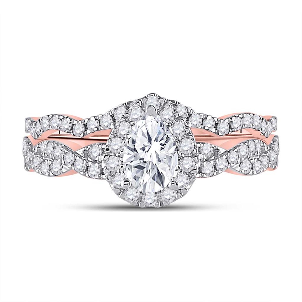 14k Rose Gold Pear Diamond Bridal Wedding Ring Set 1 Ctw (Certified)