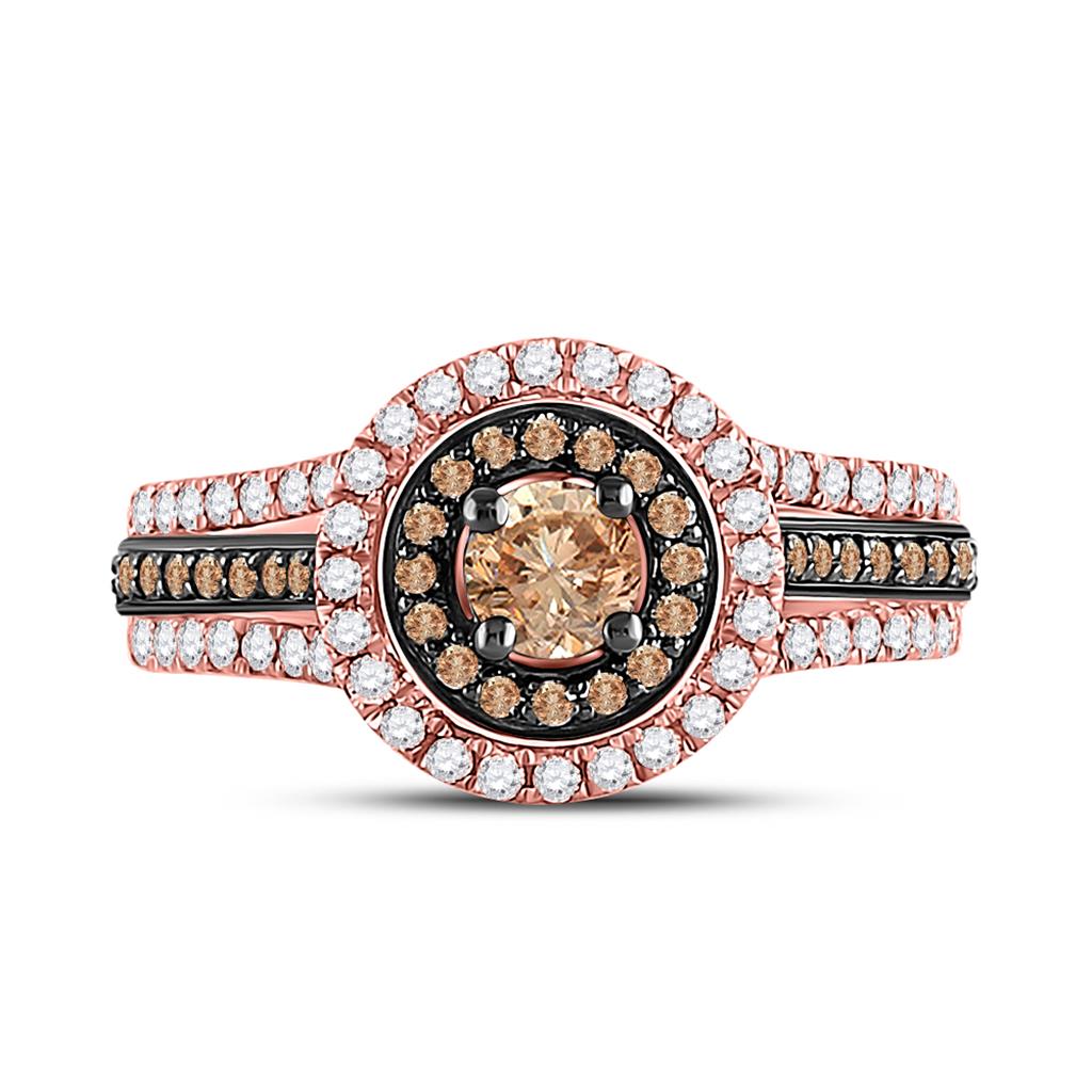 14k Rose Gold Round Brown Diamond Halo Bridal Engagement Ring 1 Cttw