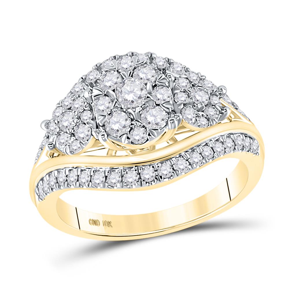 10k Yellow Gold Round Diamond Cluster Bridal Engagement Ring 1 Cttw