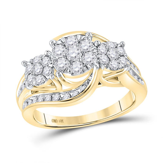 10k Yellow Gold Round Diamond Cluster Bridal Engagement Ring 1 Cttw