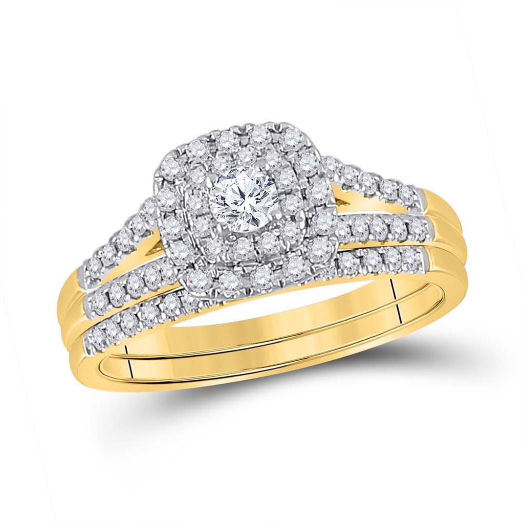 14k Yellow Gold Round Diamond Bridal Wedding Ring Set 1/2 Cttw