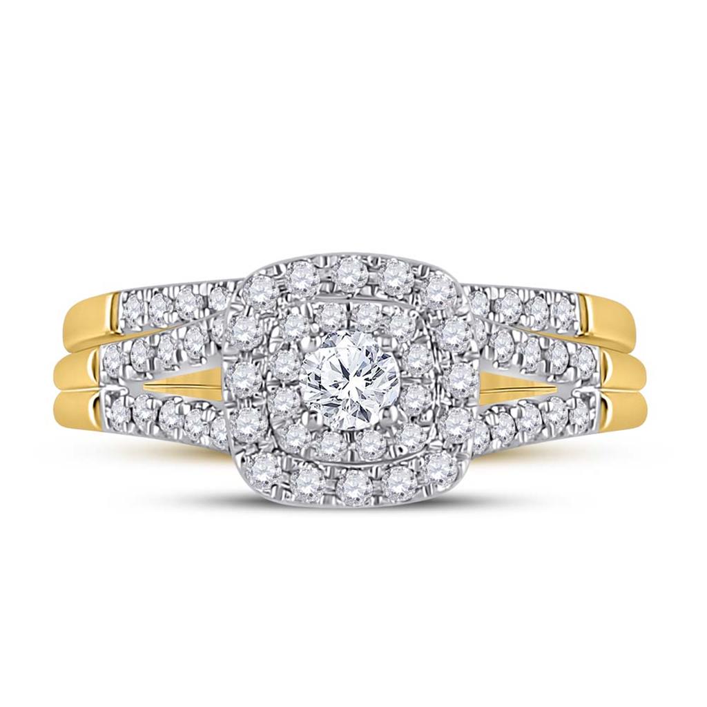 14k Yellow Gold Round Diamond Bridal Wedding Ring Set 1/2 Cttw