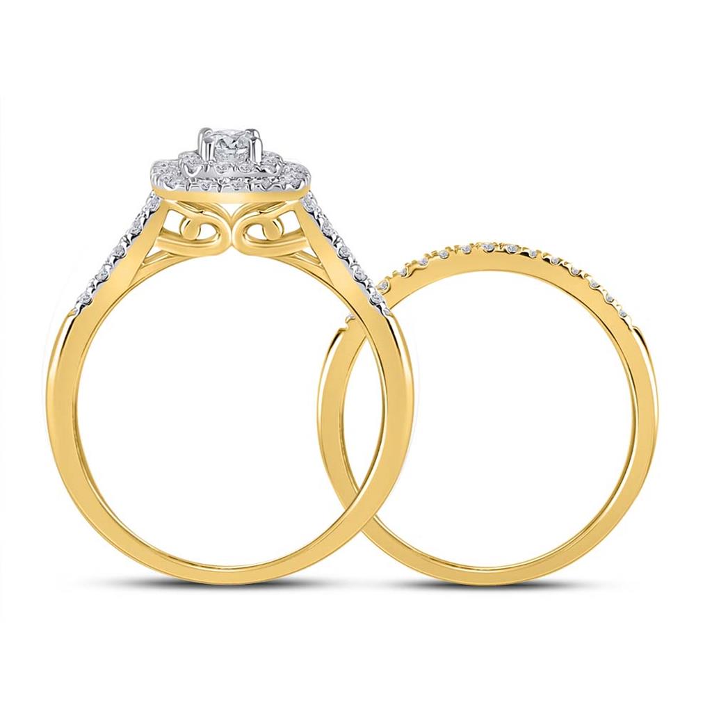 14k Yellow Gold Round Diamond Bridal Wedding Ring Set 1/2 Cttw